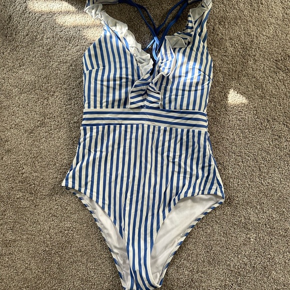 Cupshe blue and white striped one piece size small - Picture 2 of 5